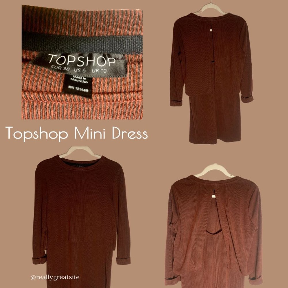 Topshop Burnt Maroon Slit Back Knit Mini Dress Size 6